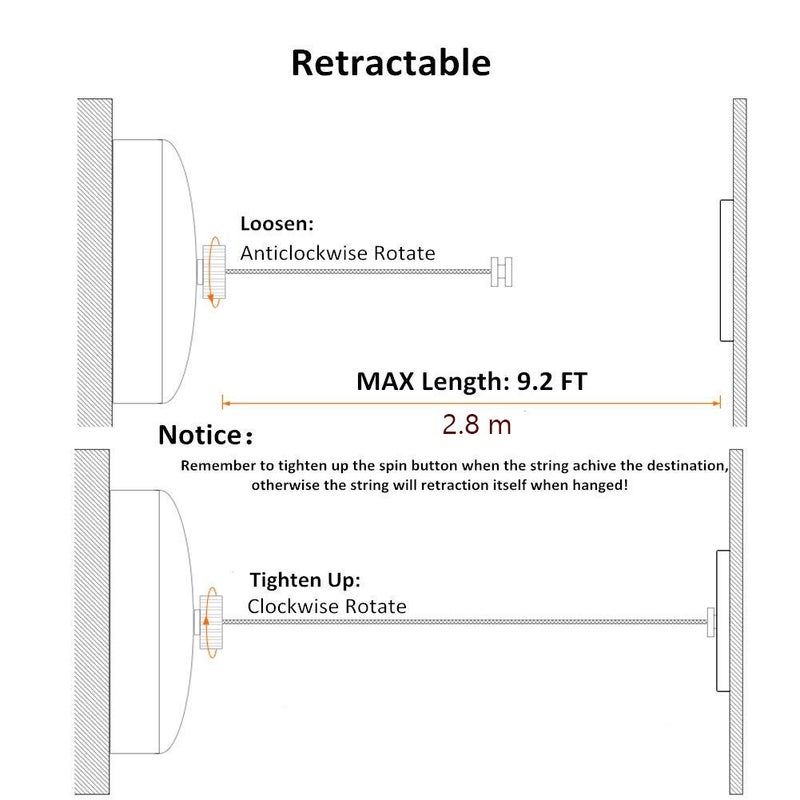 BESy Retractable Clothesline SUS304 Stainless Steel Clothes Dryer with Adjustable Stainless Steel Rope String Hotel Style Heavy Duty,9.2 Feets,Polished Chrome Finish, Round Style - Image 4